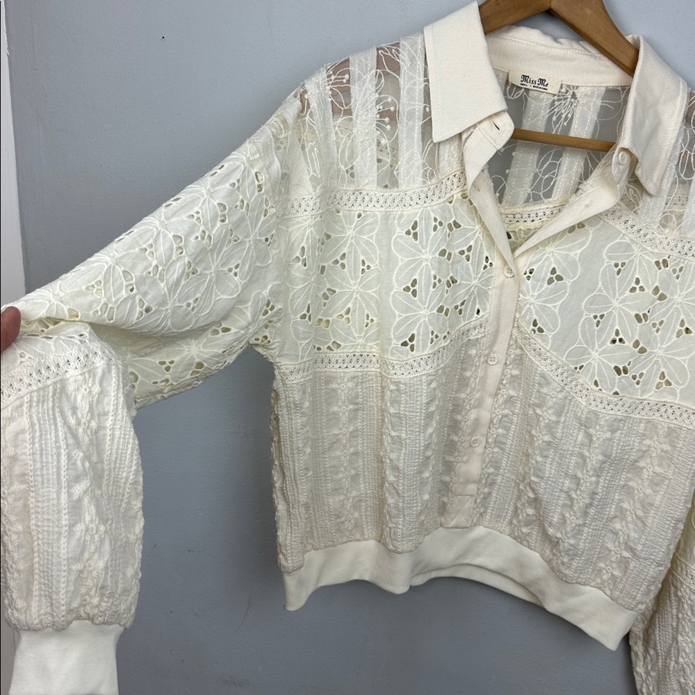 NWOT Miss Me Mixed Crochet Shirt Sz S - Picture 7 of 16